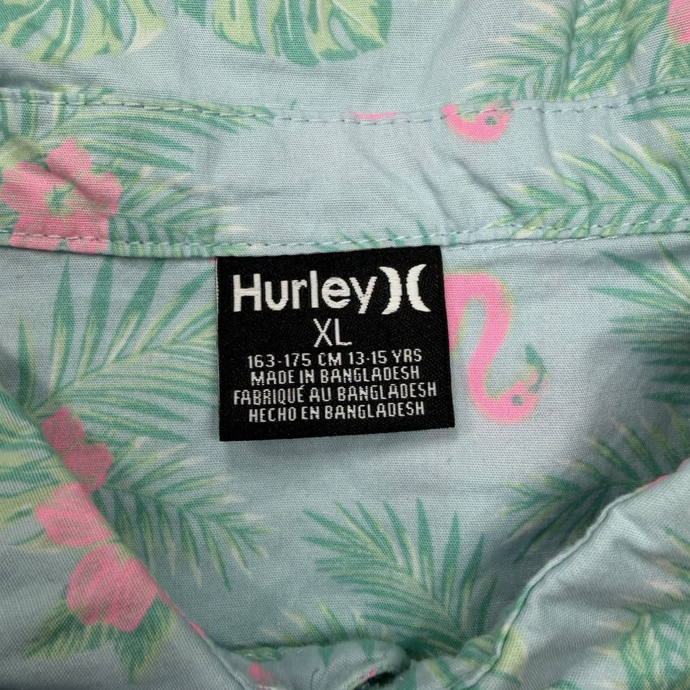 Hurley Boys Hawaiian Shirt Lot 2 Youth XL Flamingo Tropical Button Up Short Slee - Picture 11 of 13